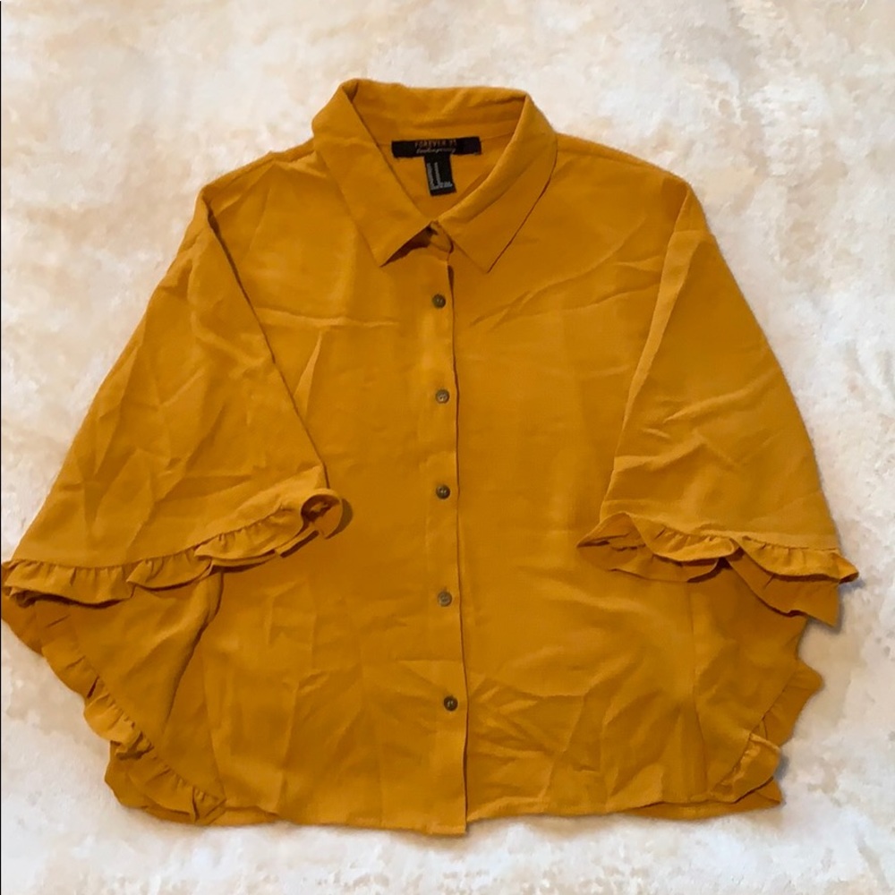 Mustard gold button up blouse